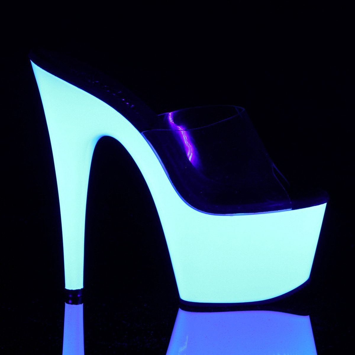 Pleaser Adore-701UV C/NW - Priehľadné uv reaktívne sandále na vysokej platforme