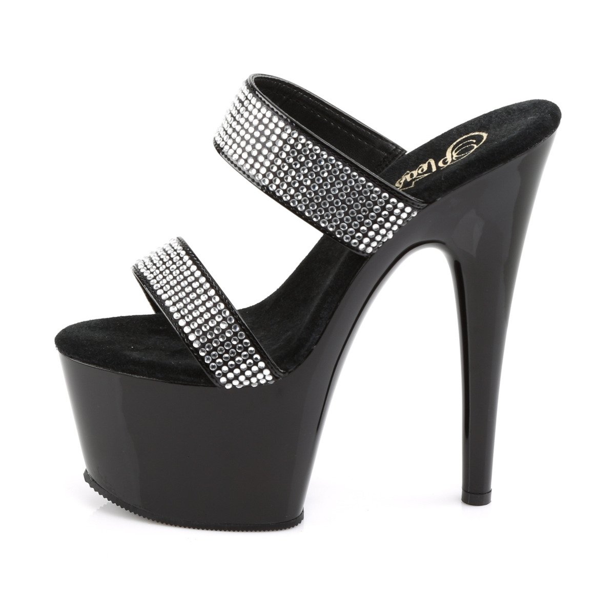 Pleaser Adore-702-2 B/RS - Lesklé čierne sandále na vysokej platforme