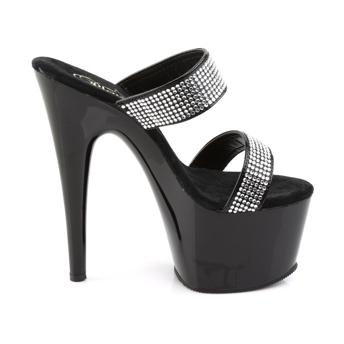 Pleaser Adore-702-2 B/RS - Lesklé čierne sandále na vysokej platforme