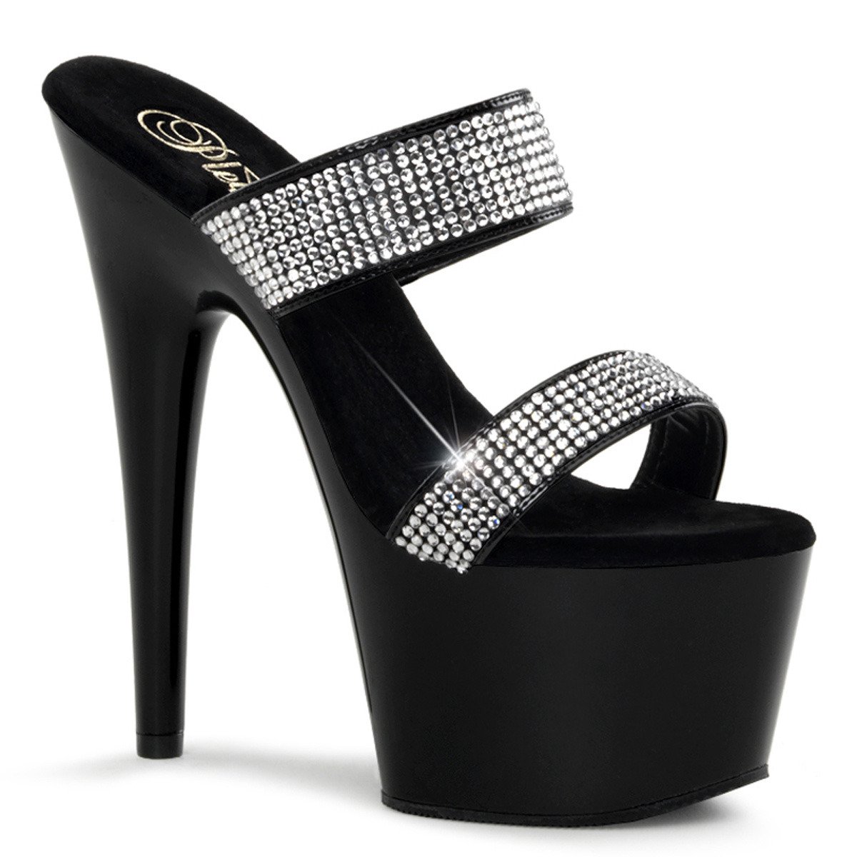 Pleaser Adore-702-2 B/RS - Lesklé čierne sandále na vysokej platforme