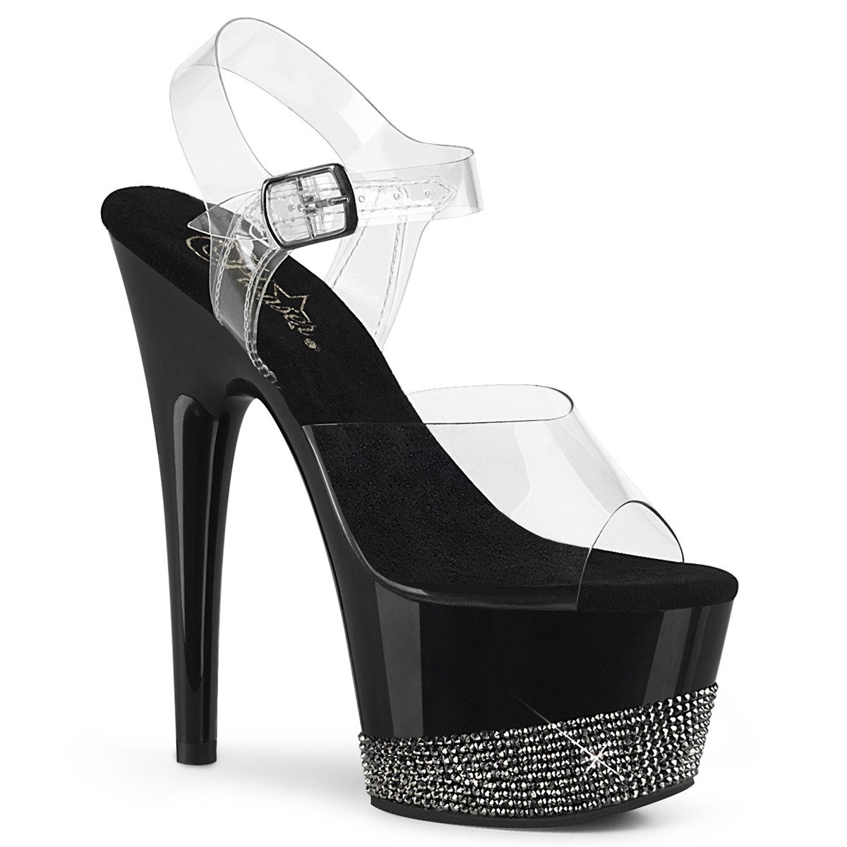 Pleaser Adore-708-3 C/B-PW - Priehľadné sandále na vysokej platforme