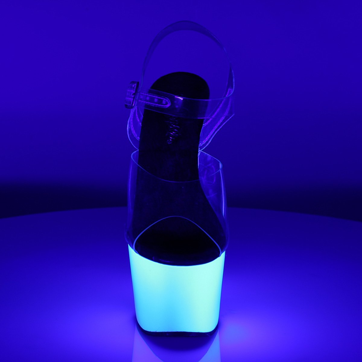 Pleaser Adore-708UV C/NW - Priehľadné uv reaktívne sandále na vysokej platforme