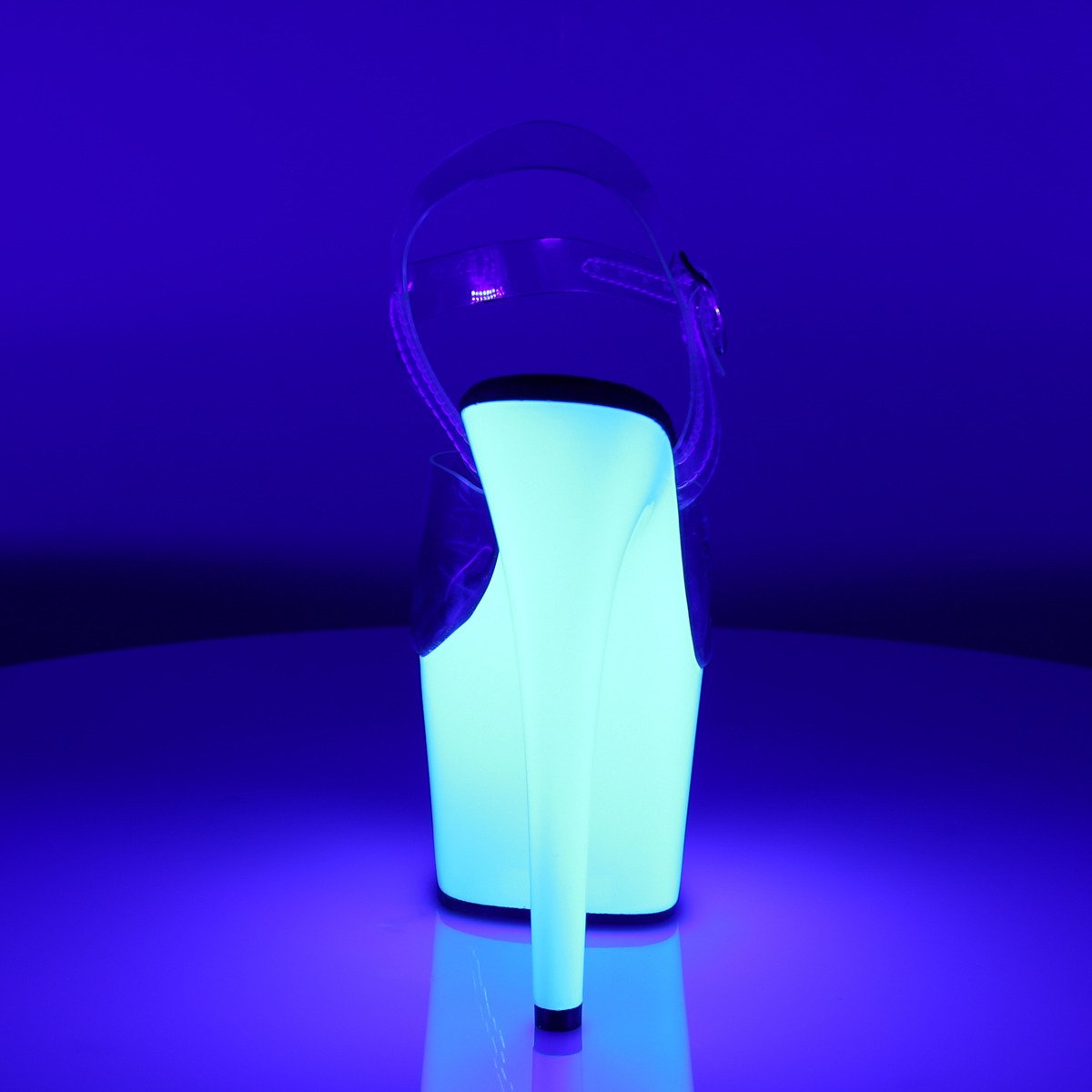 Pleaser Adore-708UV C/NW - Priehľadné uv reaktívne sandále na vysokej platforme