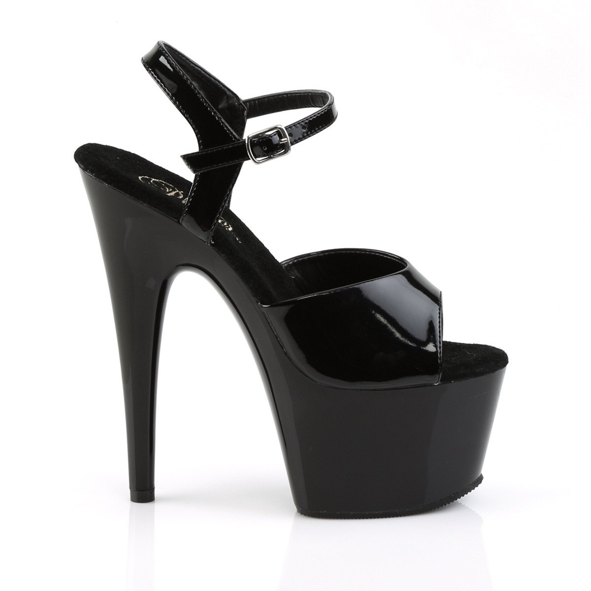 Pleaser Adore-709 B/M - Lesklé čierne sandále na vysokej platforme