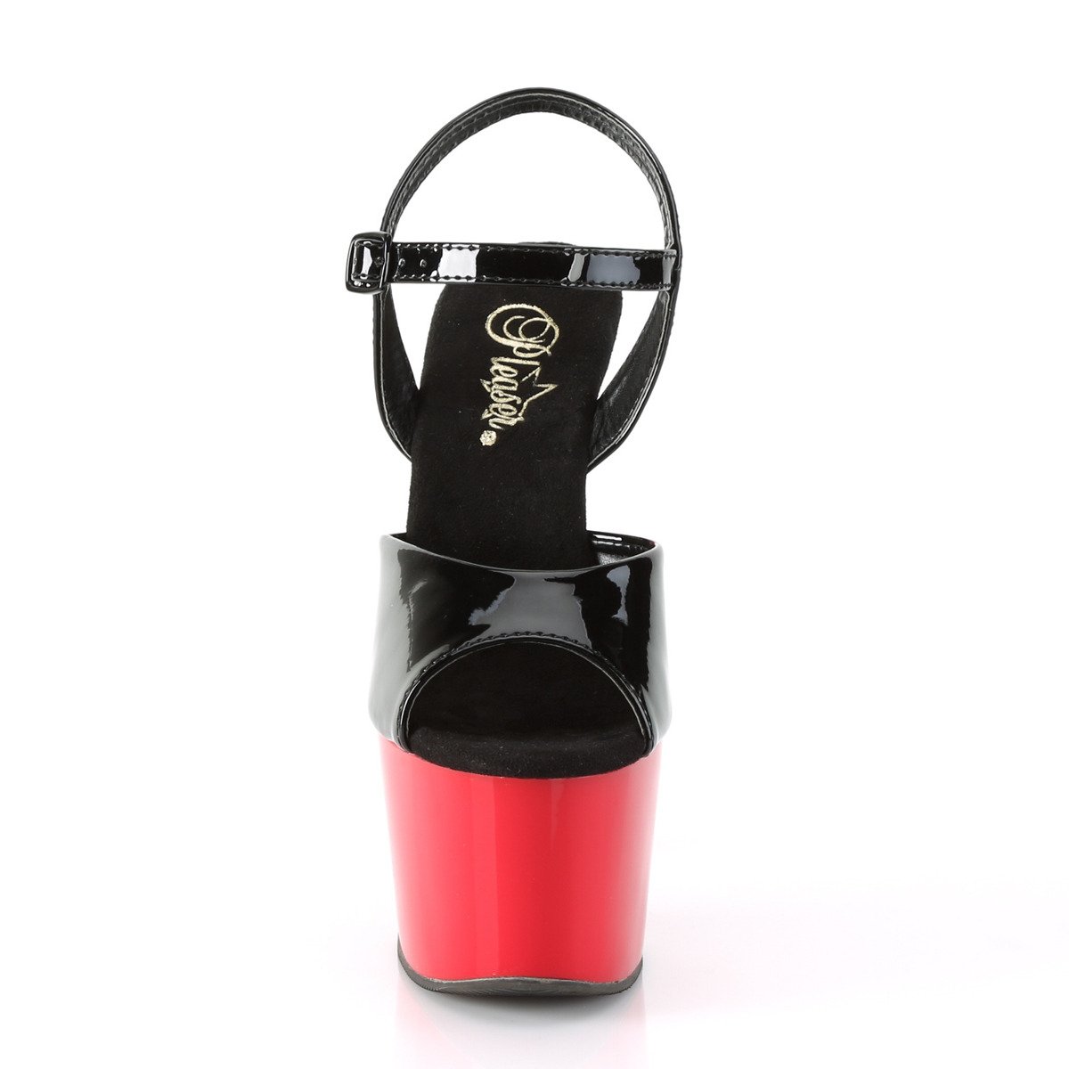 Pleaser Adore-709 B/R - Lesklé čierne sandále na vysokej platforme