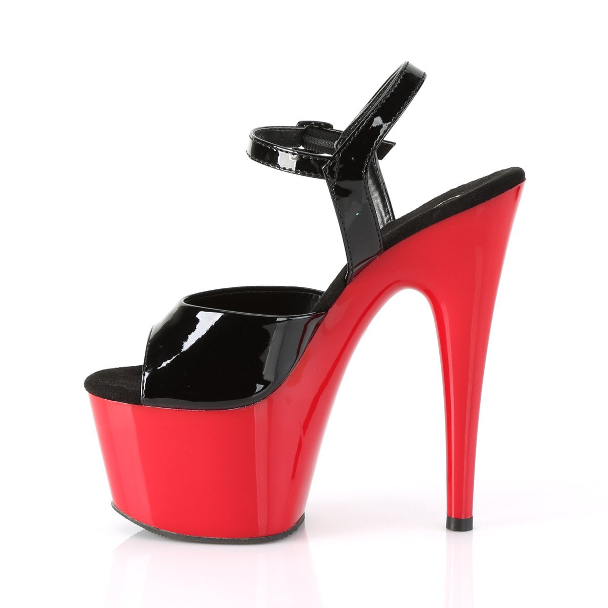 Pleaser Adore-709 B/R - Lesklé čierne sandále na vysokej platforme