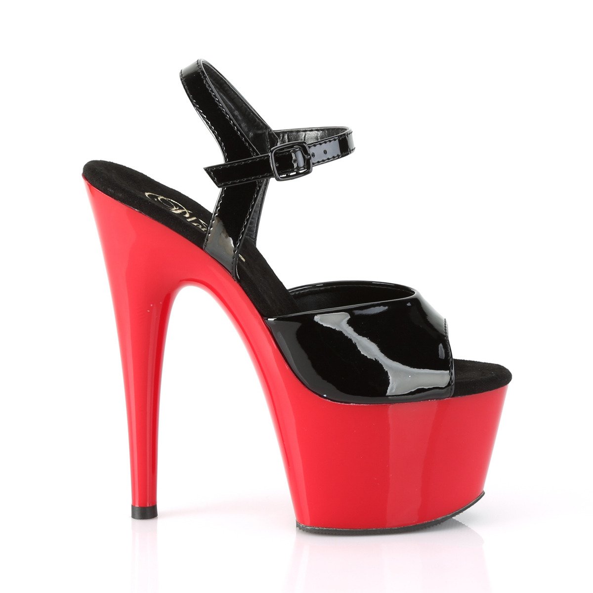 Pleaser Adore-709 B/R - Lesklé čierne sandále na vysokej platforme