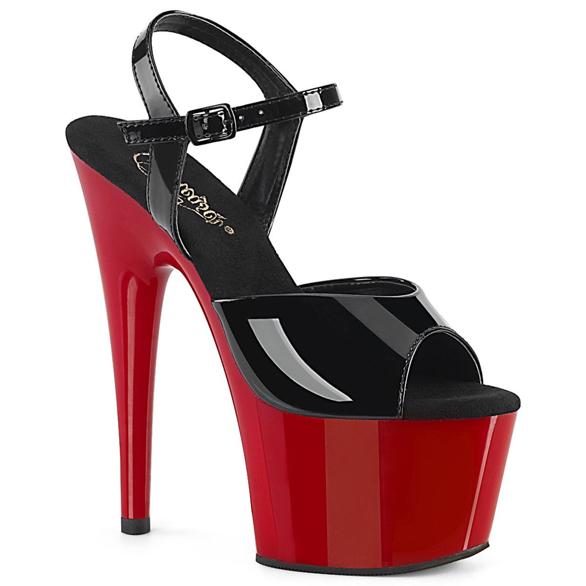 Pleaser Adore-709 B/R - Lesklé čierne sandále na vysokej platforme