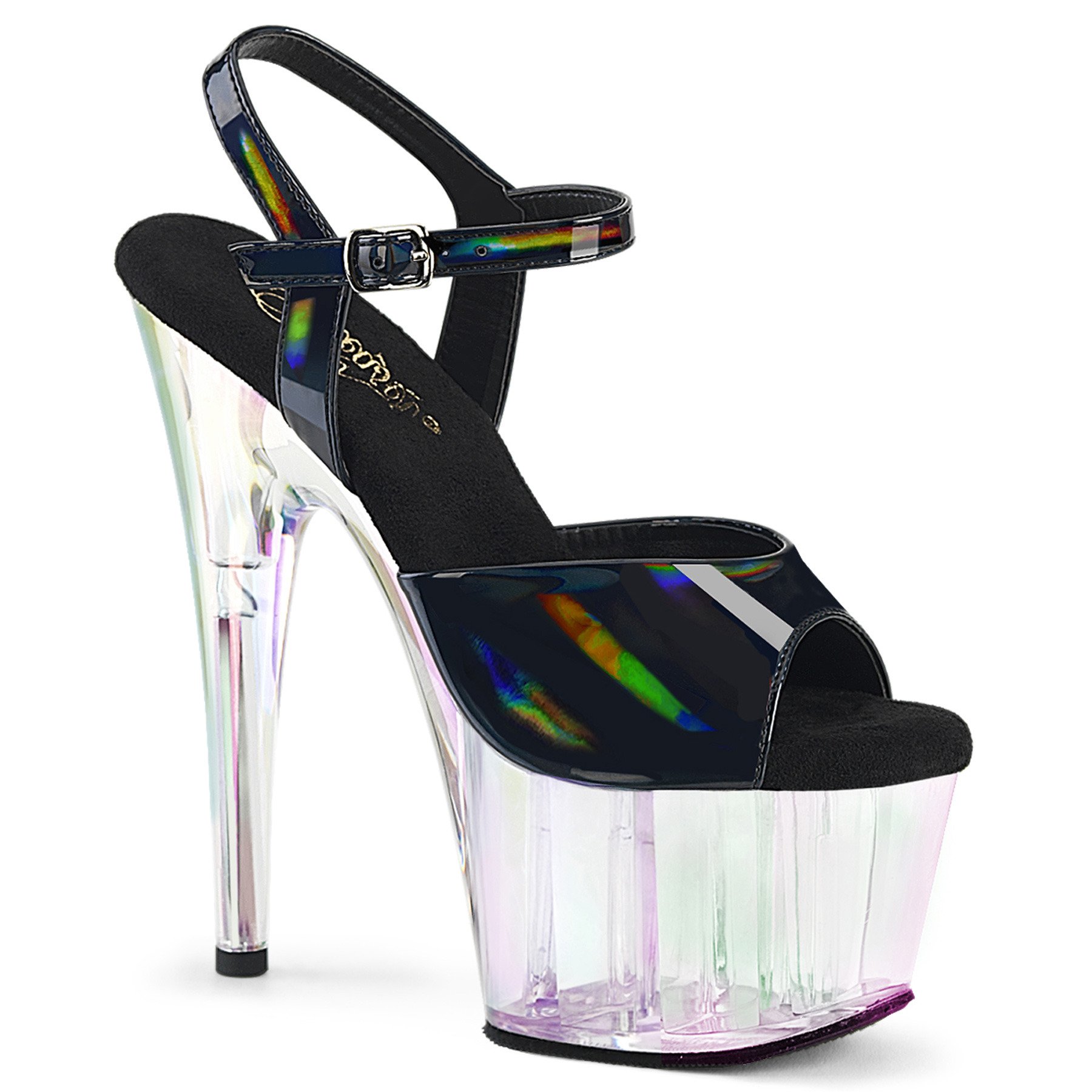 Pleaser Adore-709HT BHG/HGT - Lesklé čierne sandále na vysokej platforme