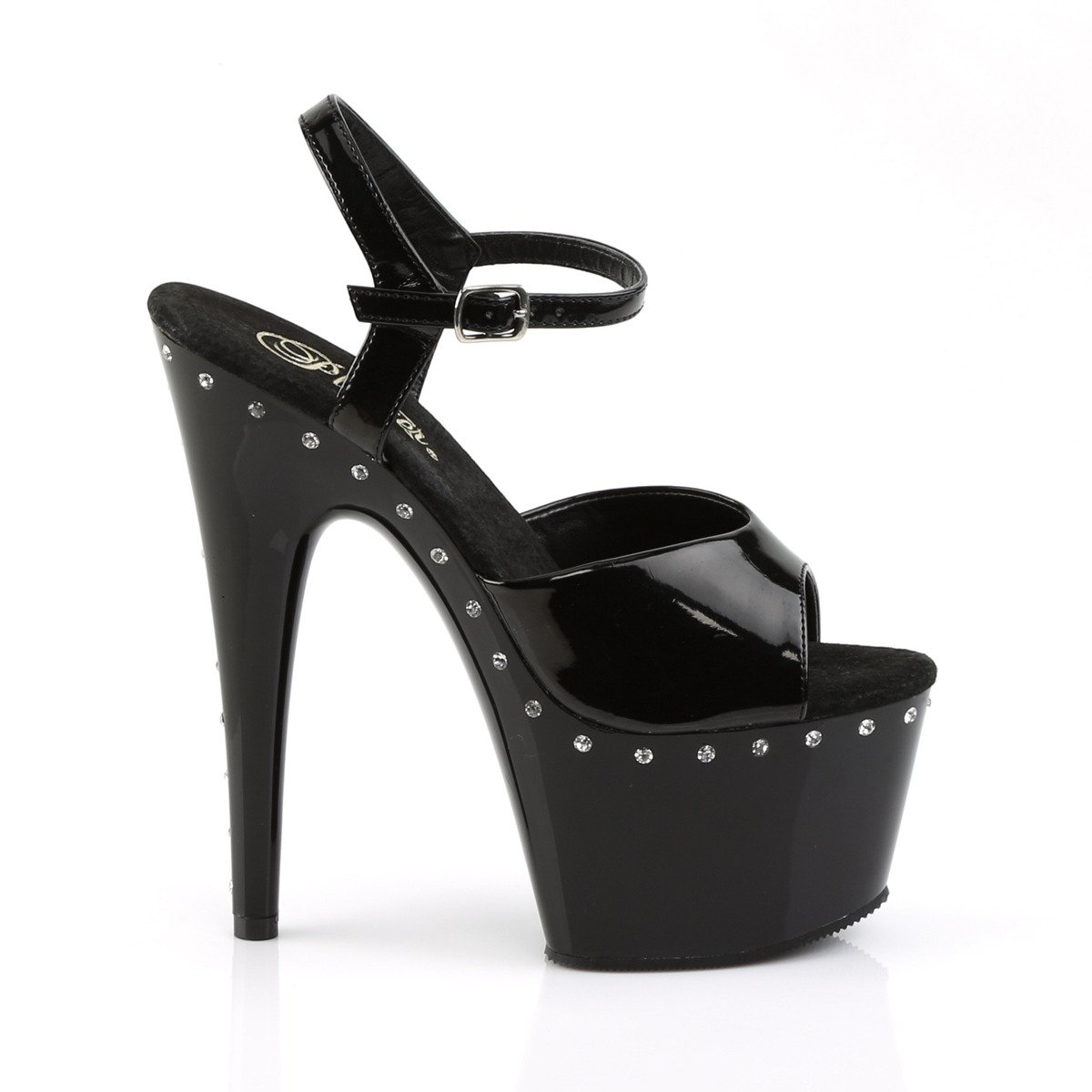 Pleaser Adore-709LS B/M - Lesklé čierne sandále na vysokej platforme