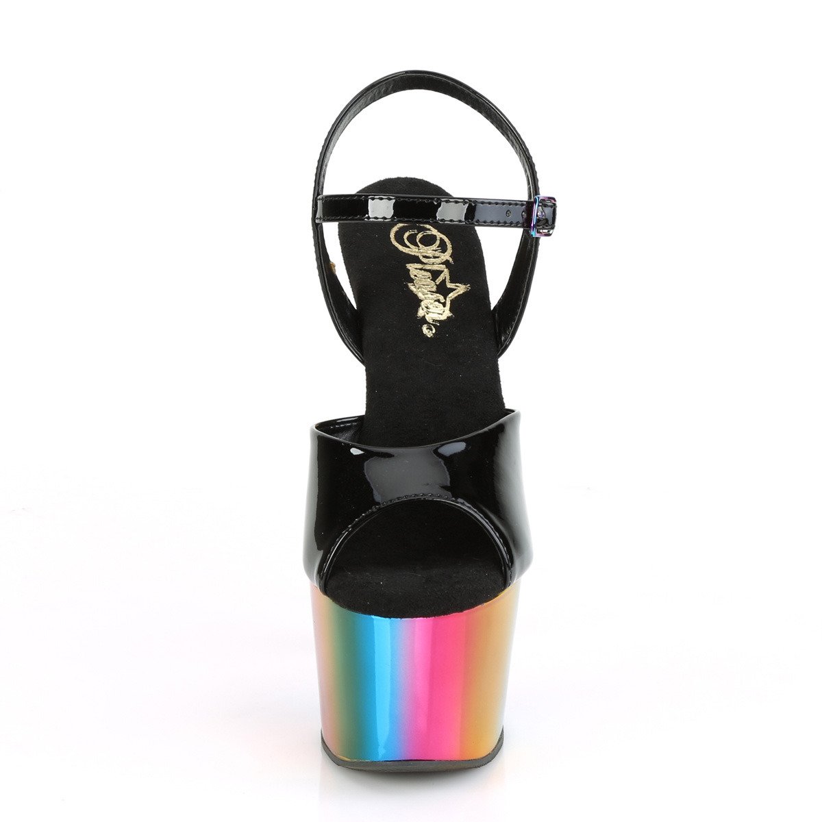 Pleaser Adore-709RC B/RBOWCH - Lesklé čierne sandále na vysokej platforme