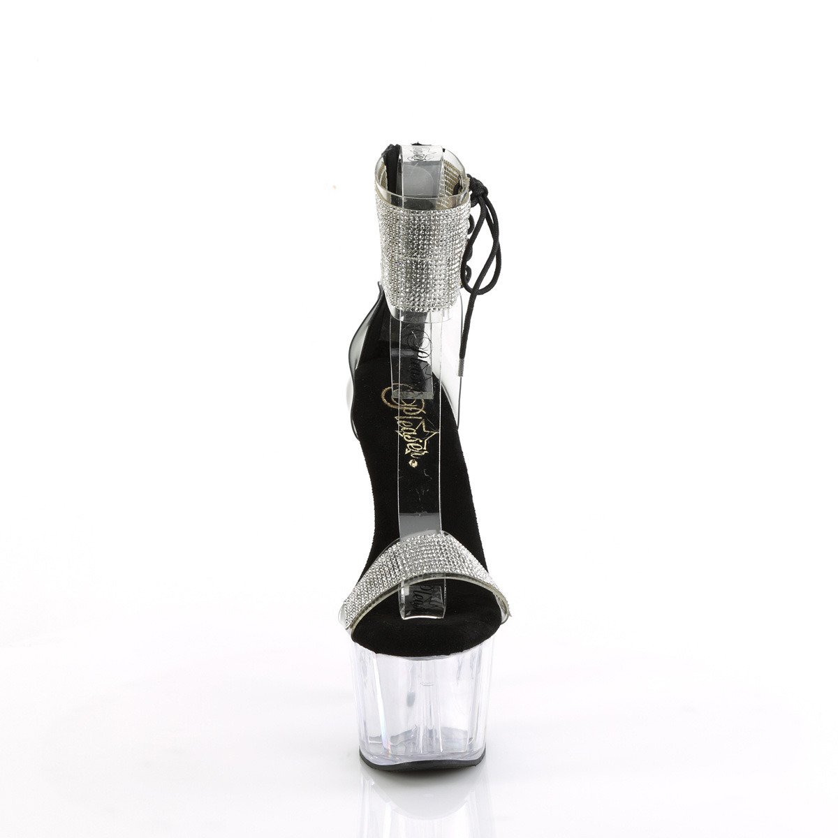 Pleaser Adore-727RS C-B/C - Čierne topánky s remienkom cez kotník na vysokej platforme