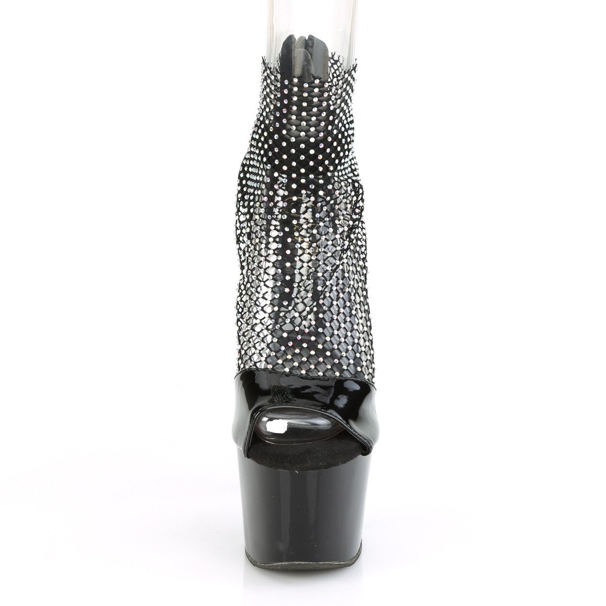 Pleaser Adore-765RM BPT-MS/M - Lesklé čierne topánky s remienkom cez kotník na vysokej platforme