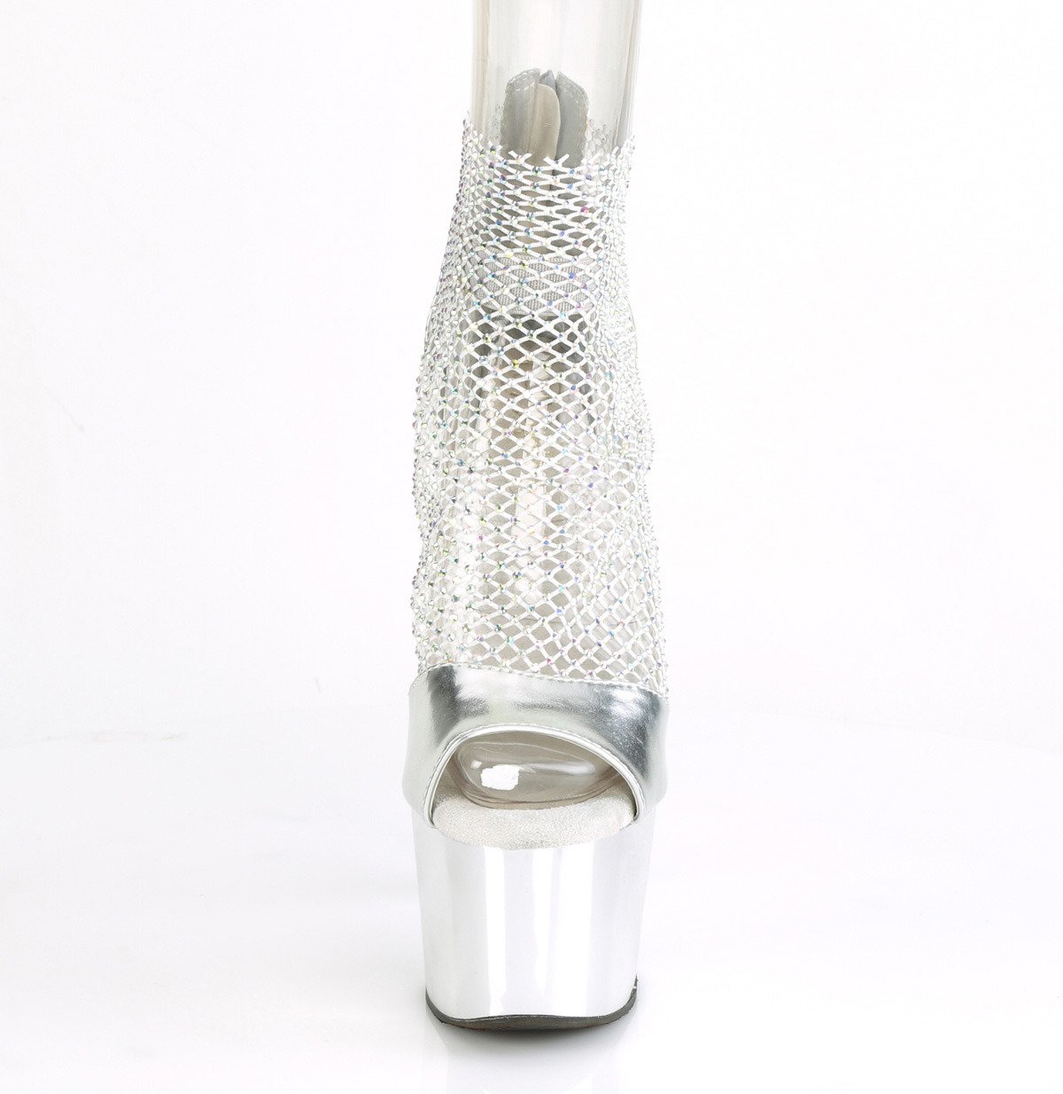 Pleaser Adore-765RM SMPU-MS/SCH - Strieborné topánky s remienkom cez kotník na vysokej platforme