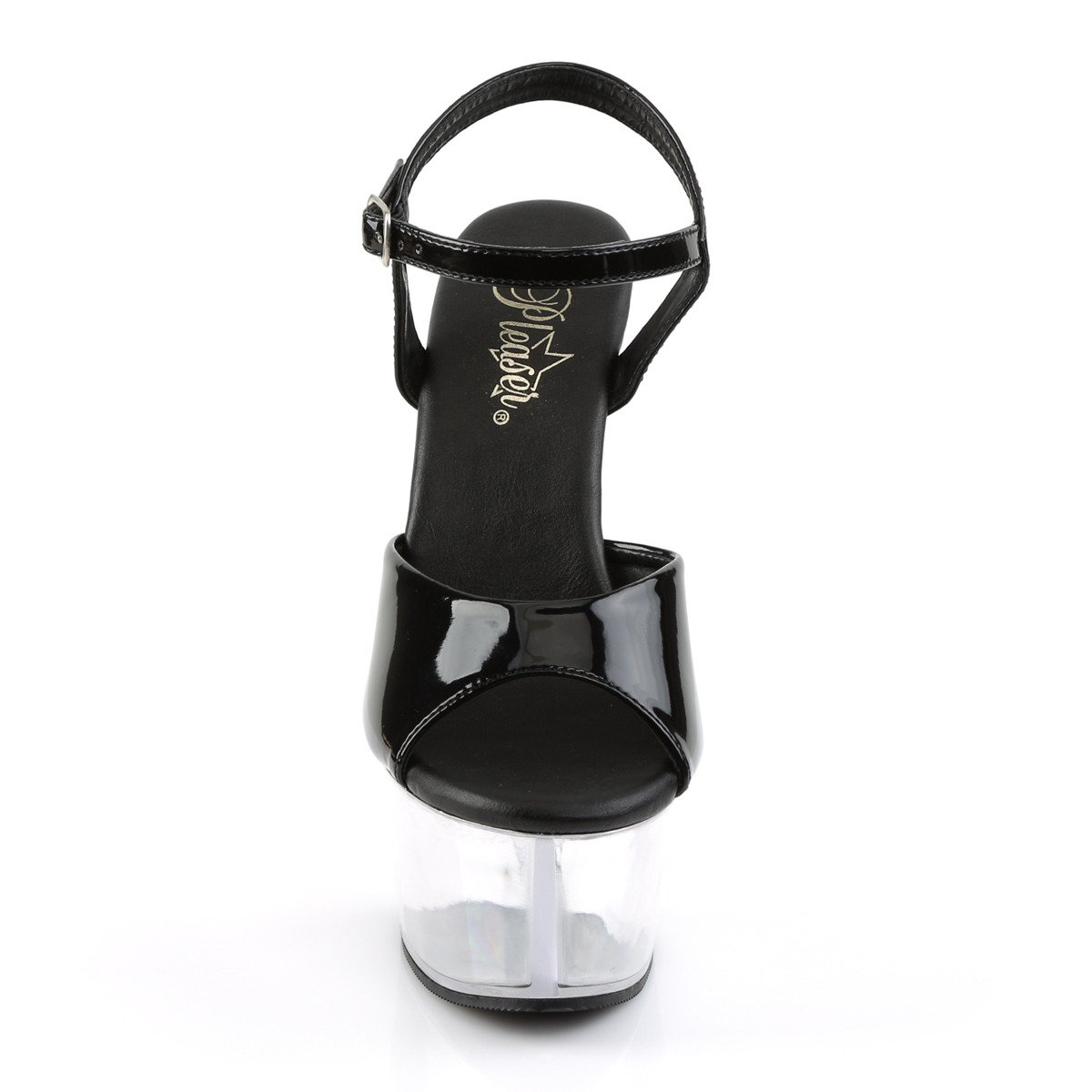 Pleaser Aspire-609 B/C - Lesklé čierne sandále na platforme s vysokými podpätkami