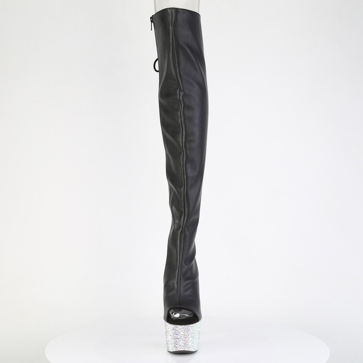 Pleaser Bejeweled-3019MS-7 BPU/SRS - Čierne čižmy s otvorenou špičkou na vysokej platforme