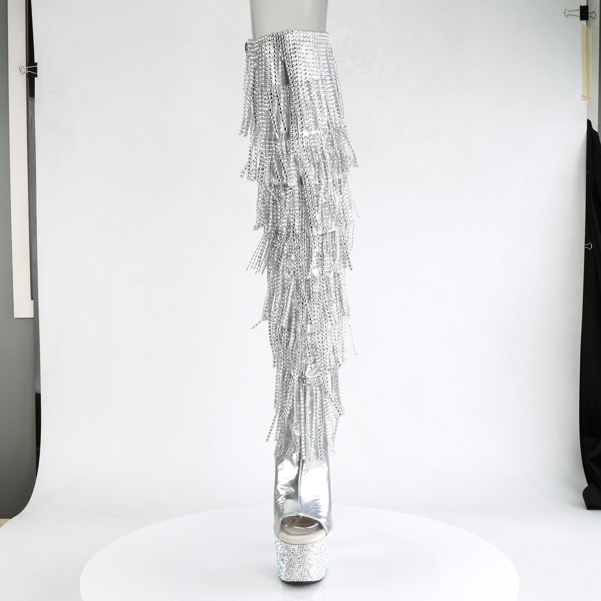 Pleaser Bejeweled-3019RSF-7 SMPU/M - Strieborné čižmy s otvorenou špičkou na vysokej platforme