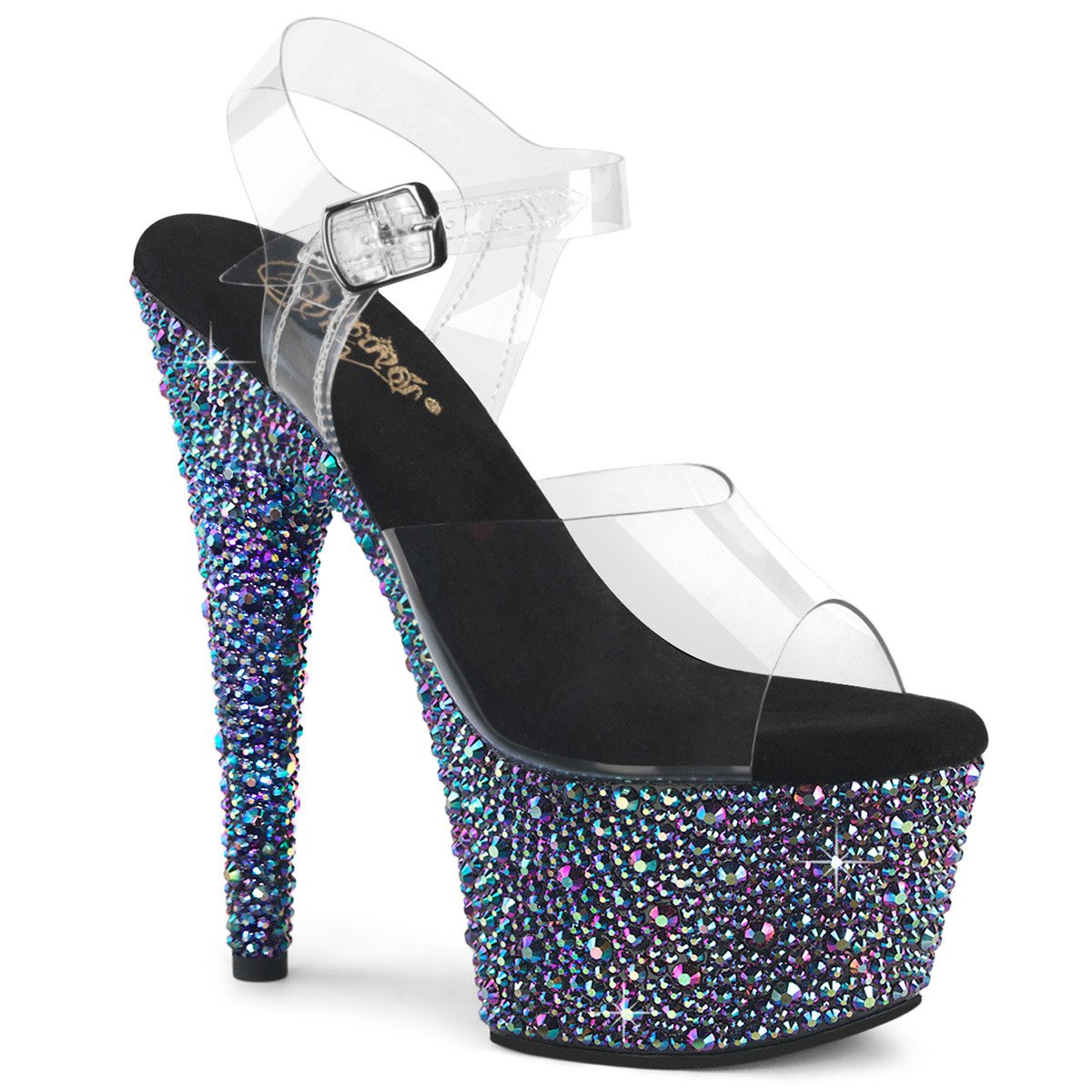 Pleaser Bejeweled-708MS C-B/BMCRS - Priehľadné sandále na vysokej platforme
