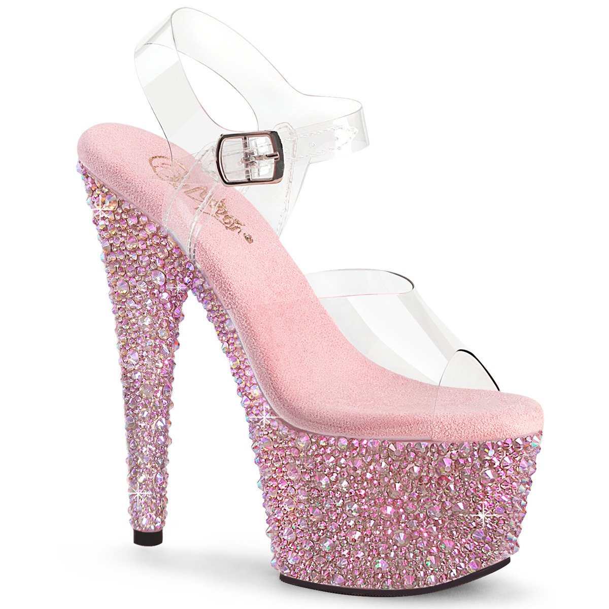 Pleaser Bejeweled-708MS C/BPRS - Priehľadné sandále na vysokej platforme