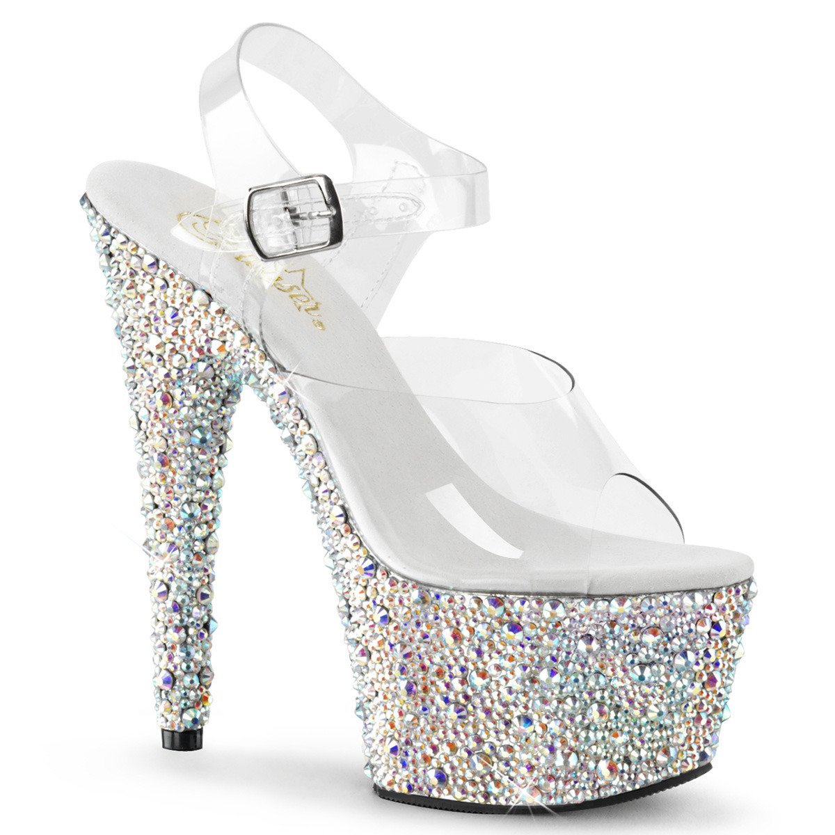 Pleaser Bejeweled-708MS C/SRS - Priehľadné sandále na vysokej platforme