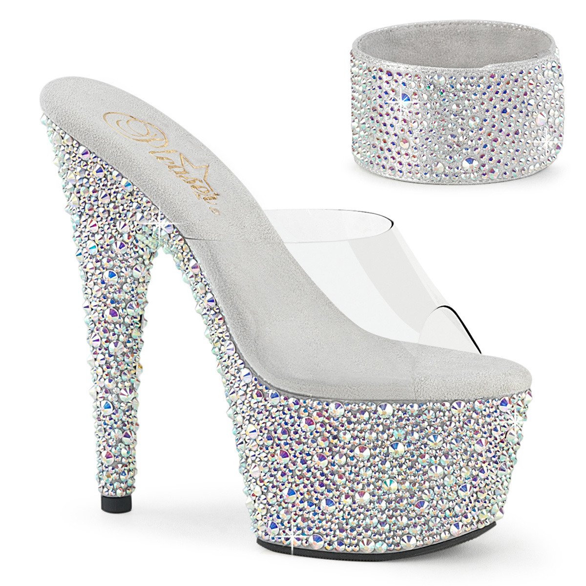 Pleaser Bejeweled-712MS C/SRS - Priehľadné šľapky na vysokej platforme