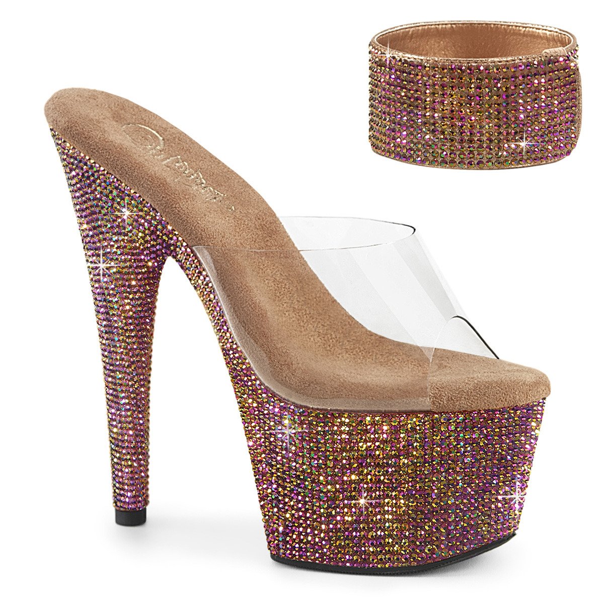 Pleaser Bejeweled-712RS C/BZRS - Priehľadné sandále na vysokej platforme
