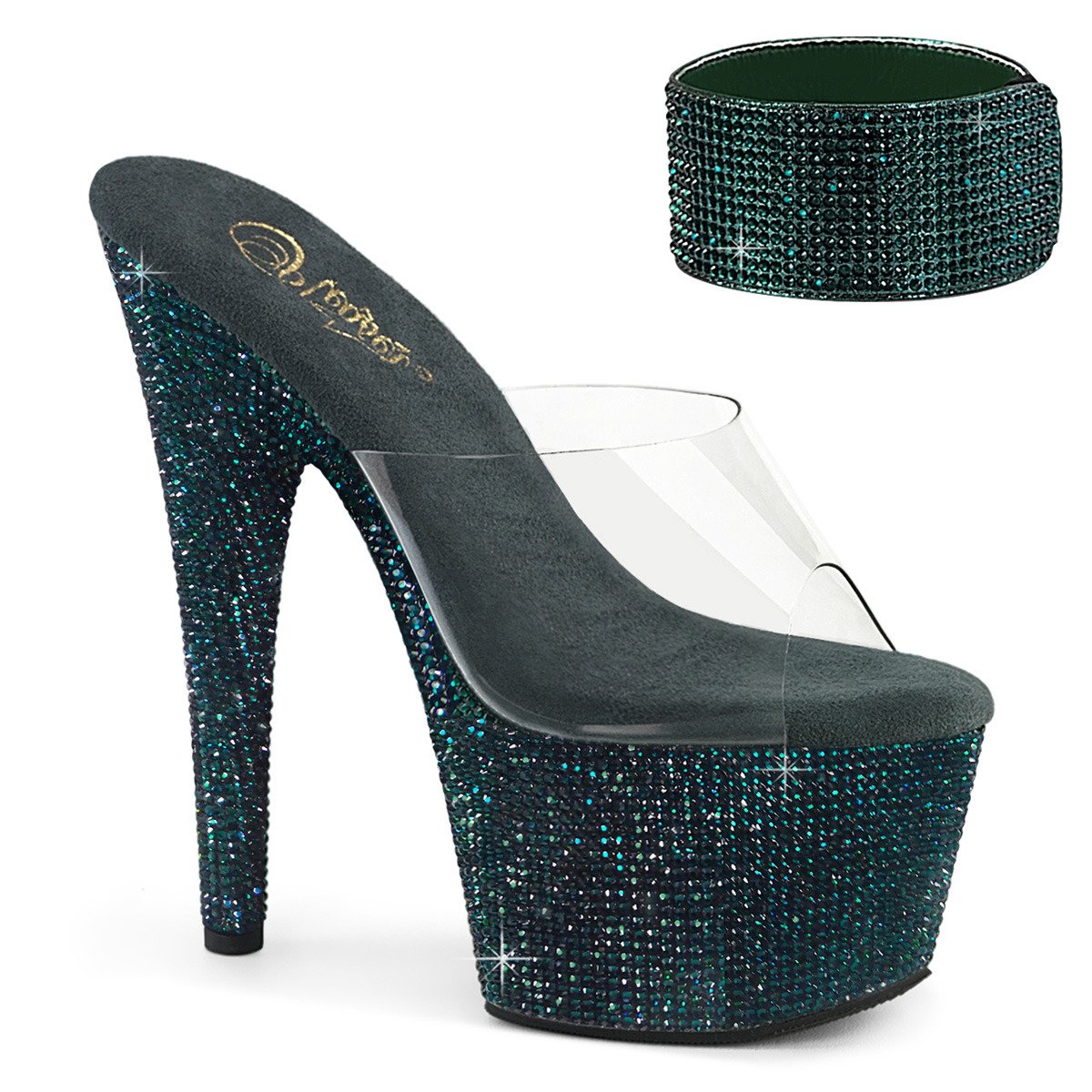 Pleaser Bejeweled-712RS C/EMGNRS - Priehľadné sandále na vysokej platforme