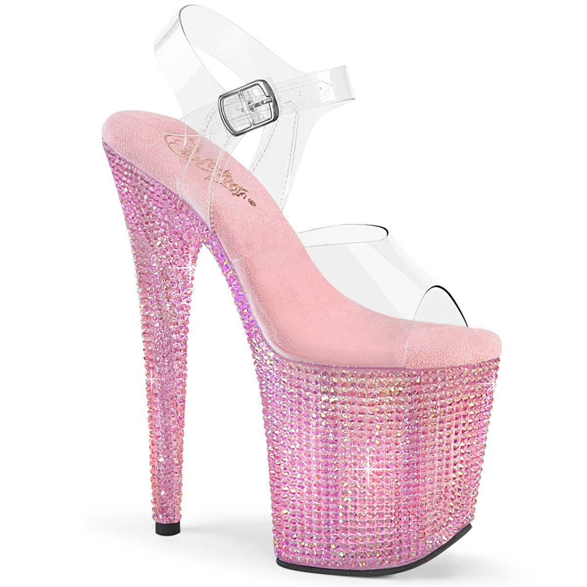 Pleaser Bejeweled-808RRS C/BPRS - Priehľadné sandále na vysokej platforme