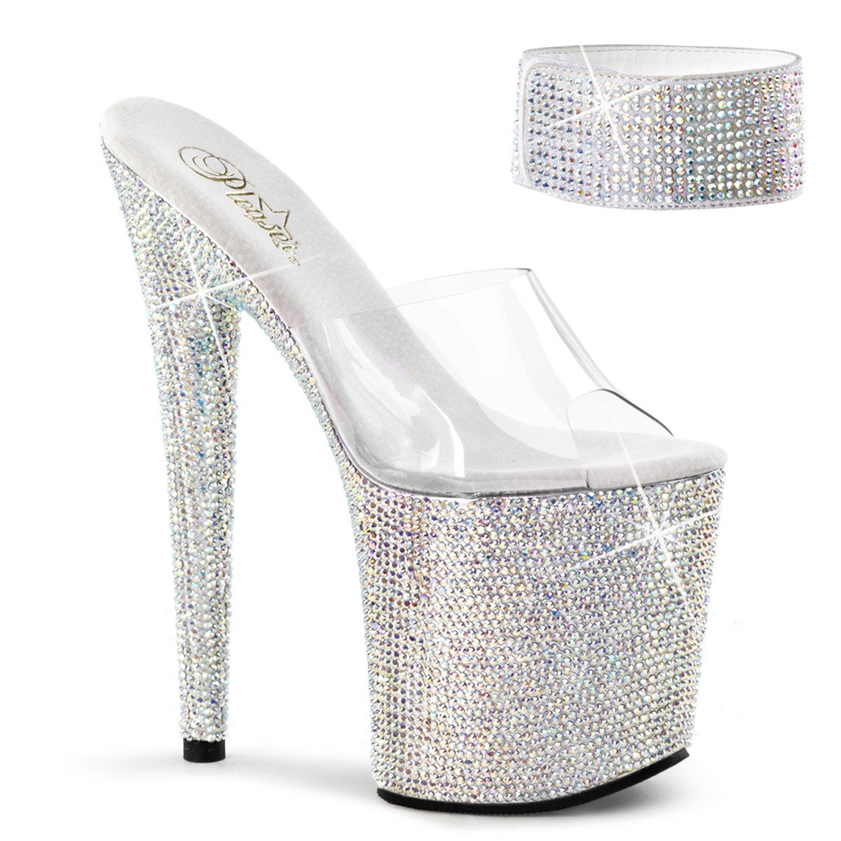 Pleaser Bejeweled-812RS C/SMCRS - Priehľadné sandále na vysokej platforme
