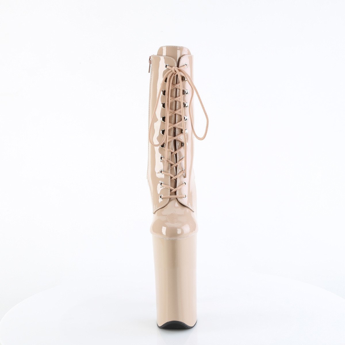 Pleaser Beyond-1020 ND/M - Lesklé béžové kotníkové čižmy na vysokej platforme