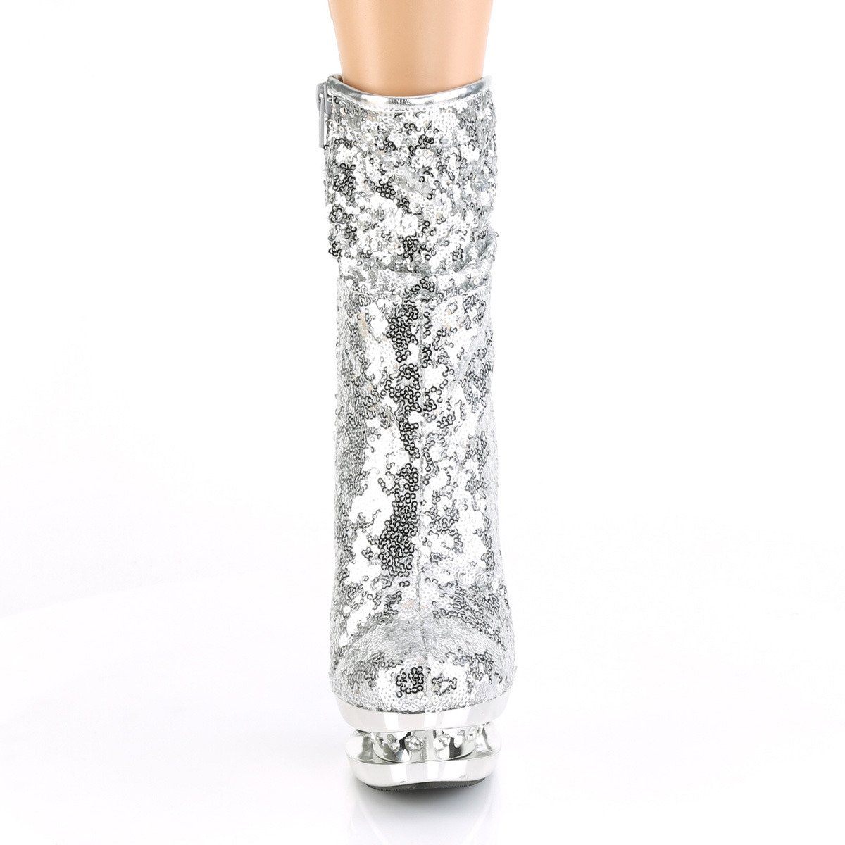 Pleaser Blondie-R-1009 SSQ/SCH - Strieborné kotníkové čižmy na platforme s vysokými podpätkami