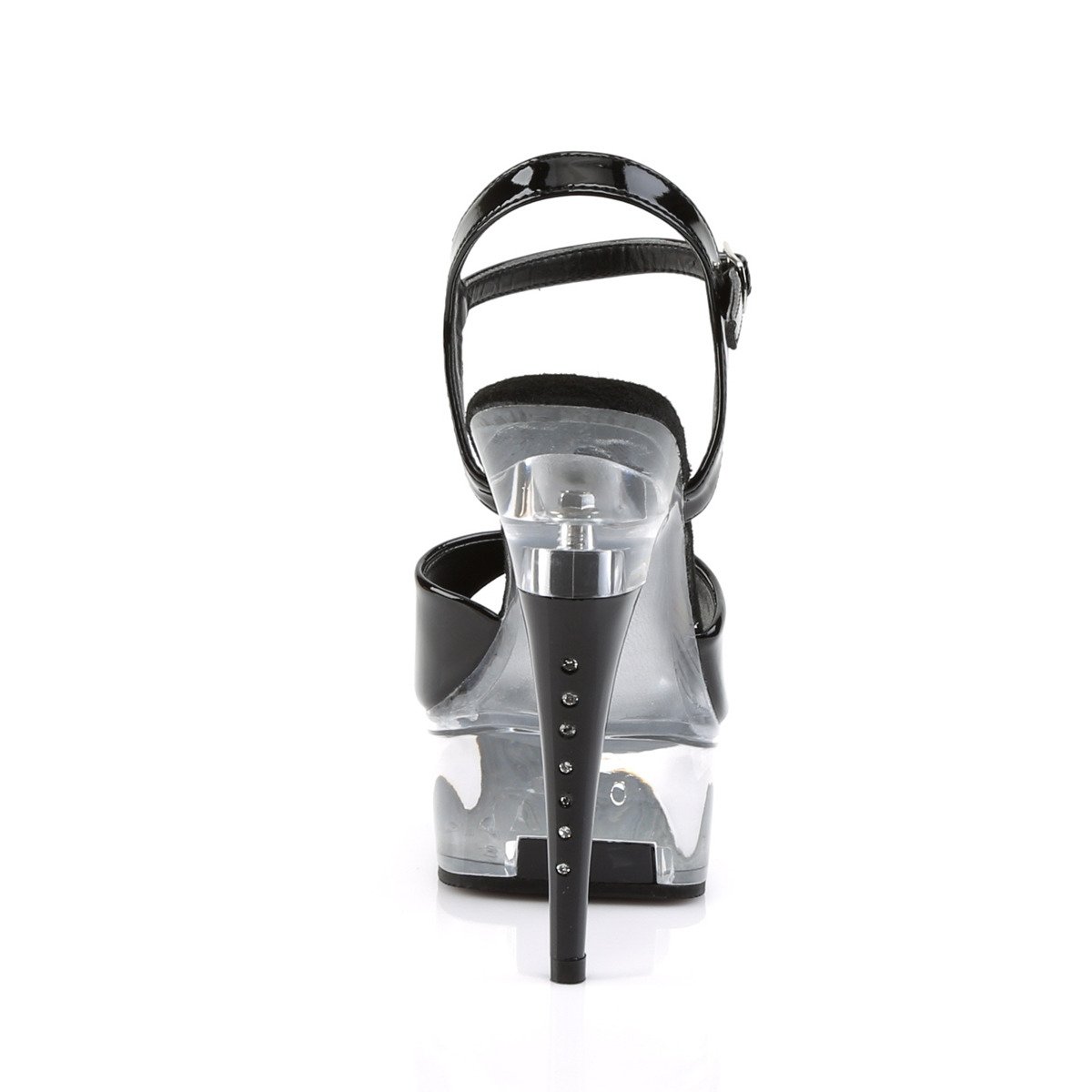 Pleaser Captiva-609 B/C - Lesklé čierne sandále na platforme s vysokými podpätkami