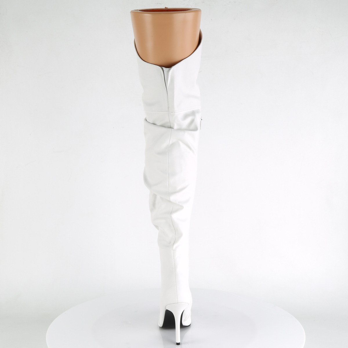 Pleaser Classique-3011 WPU - Biele čižmy nad kolená na  opätku na vysokom podpätku