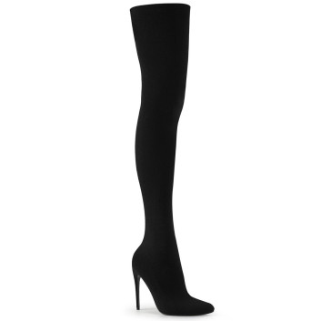 Pleaser Courtly-3005 BNY - Čierne čižmy nad kolená na opätku na vysokom podpätku