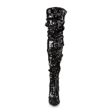 Pleaser Courtly-3011 BSQ - Čierne čižmy nad kolená na opätku na vysokom podpätku