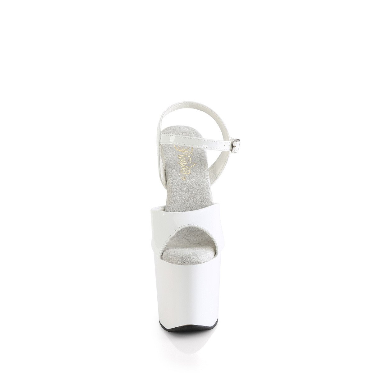 Pleaser Craze-809 W/M - Lesklé biele fetiš bezopätky na vysokej platforme