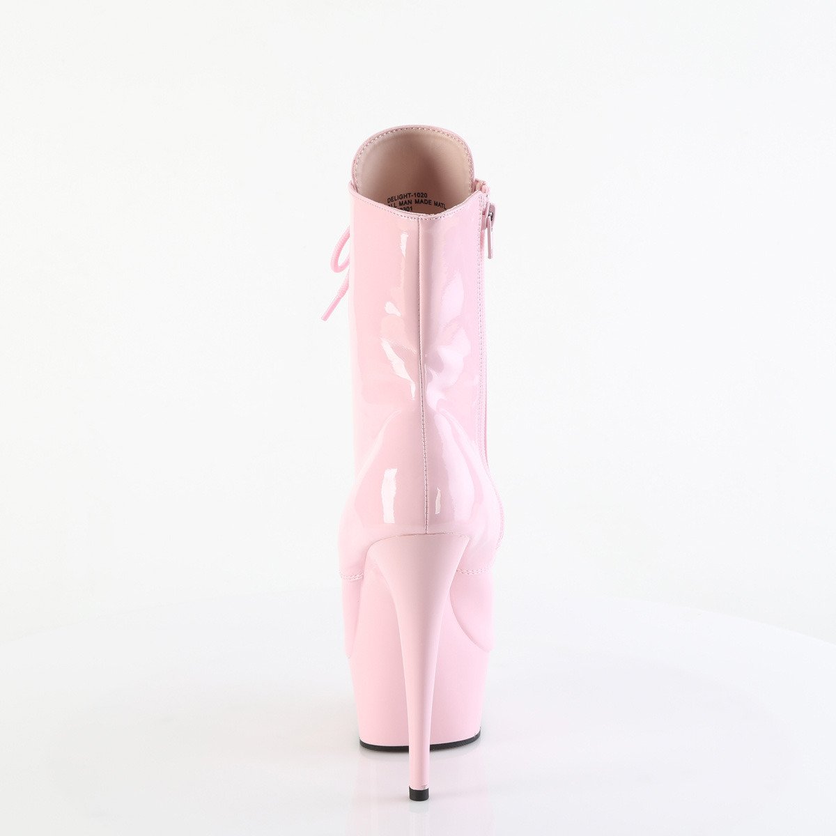 Pleaser Delight-1020 BP/M - Lesklé ružové kotníkové čižmy na platforme s vysokými podpätkami