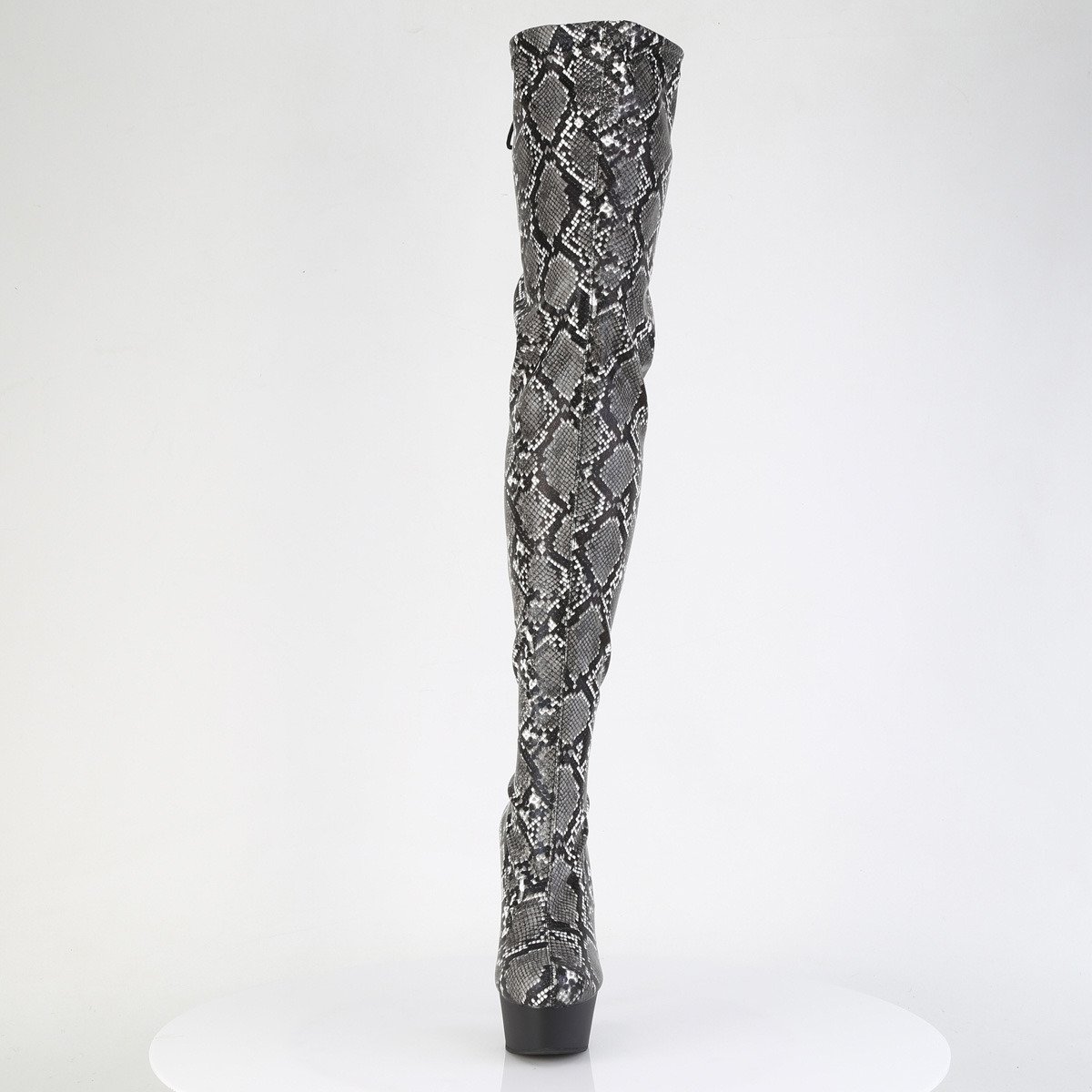 Pleaser Delight-3008SP-BT GY-B/B - Šedé čižmy nad kolená na platforme s vysokými podpätkami