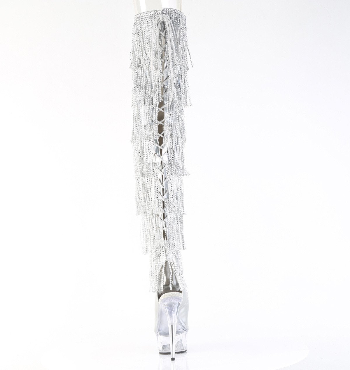 Pleaser Delight-3017HG-RSF SHG/C - Lesklé strieborné čižmy s otvorenou špičkou na platforme s vysokými podpätkami