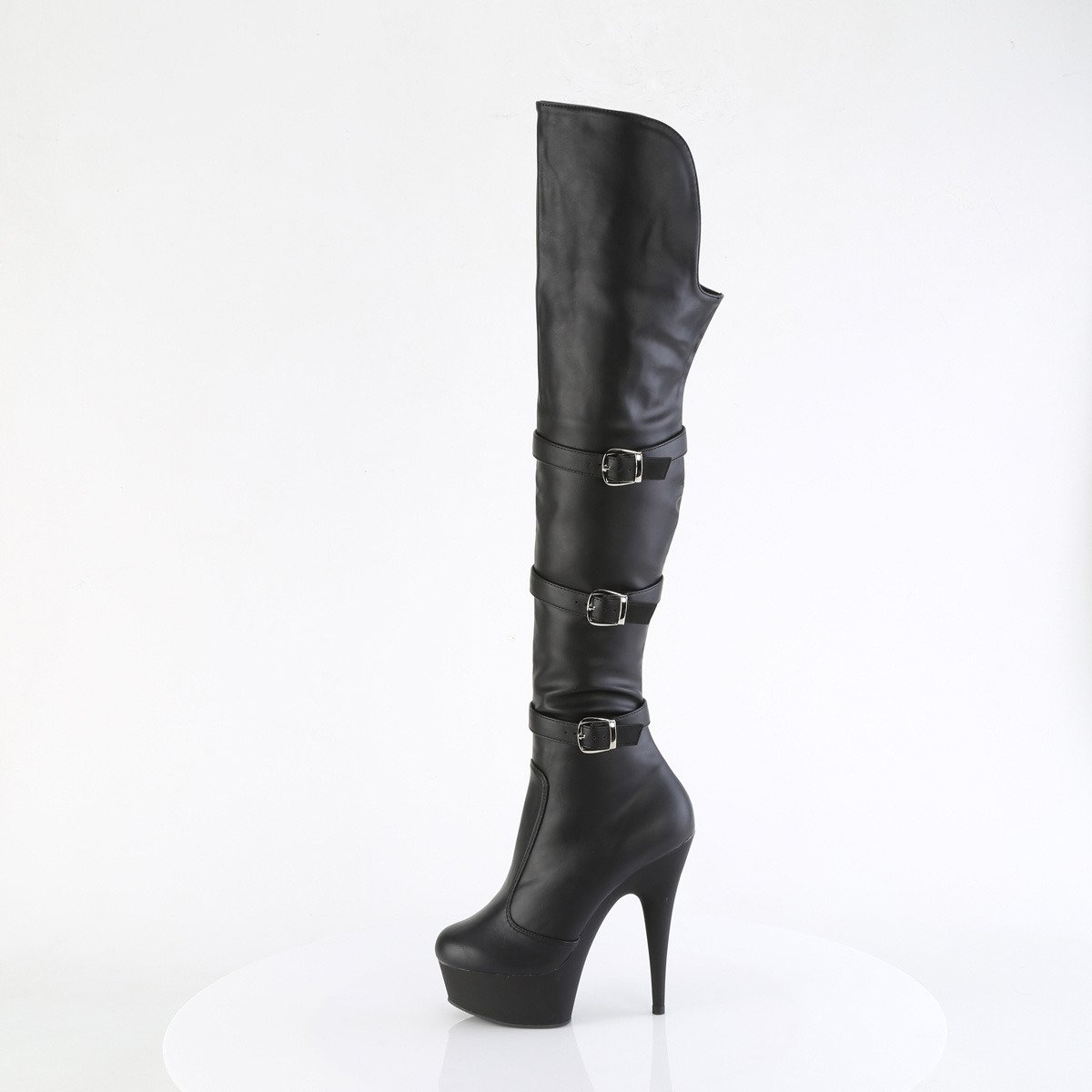 Pleaser Delight-3018 BPU/M - Čierne čižmy nad kolená na platforme s vysokými podpätkami