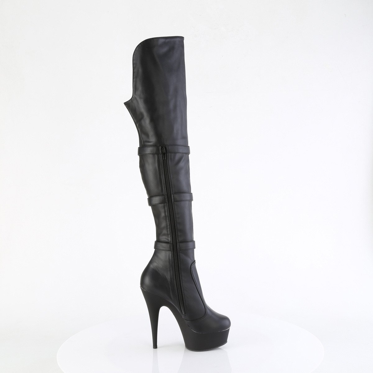 Pleaser Delight-3018 BPU/M - Čierne čižmy nad kolená na platforme s vysokými podpätkami