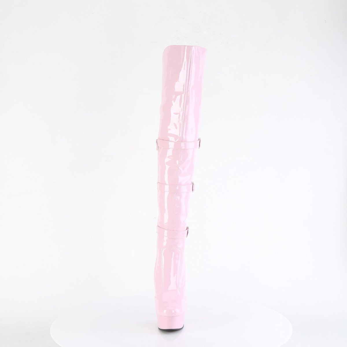 Pleaser Delight-3018 BP/M - Lesklé ružové čižmy nad kolená na platforme s vysokými podpätkami