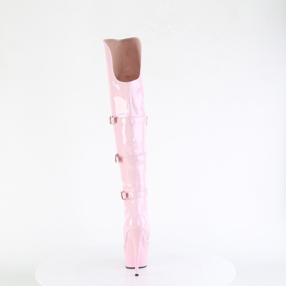 Pleaser Delight-3018 BP/M - Lesklé ružové čižmy nad kolená na platforme s vysokými podpätkami