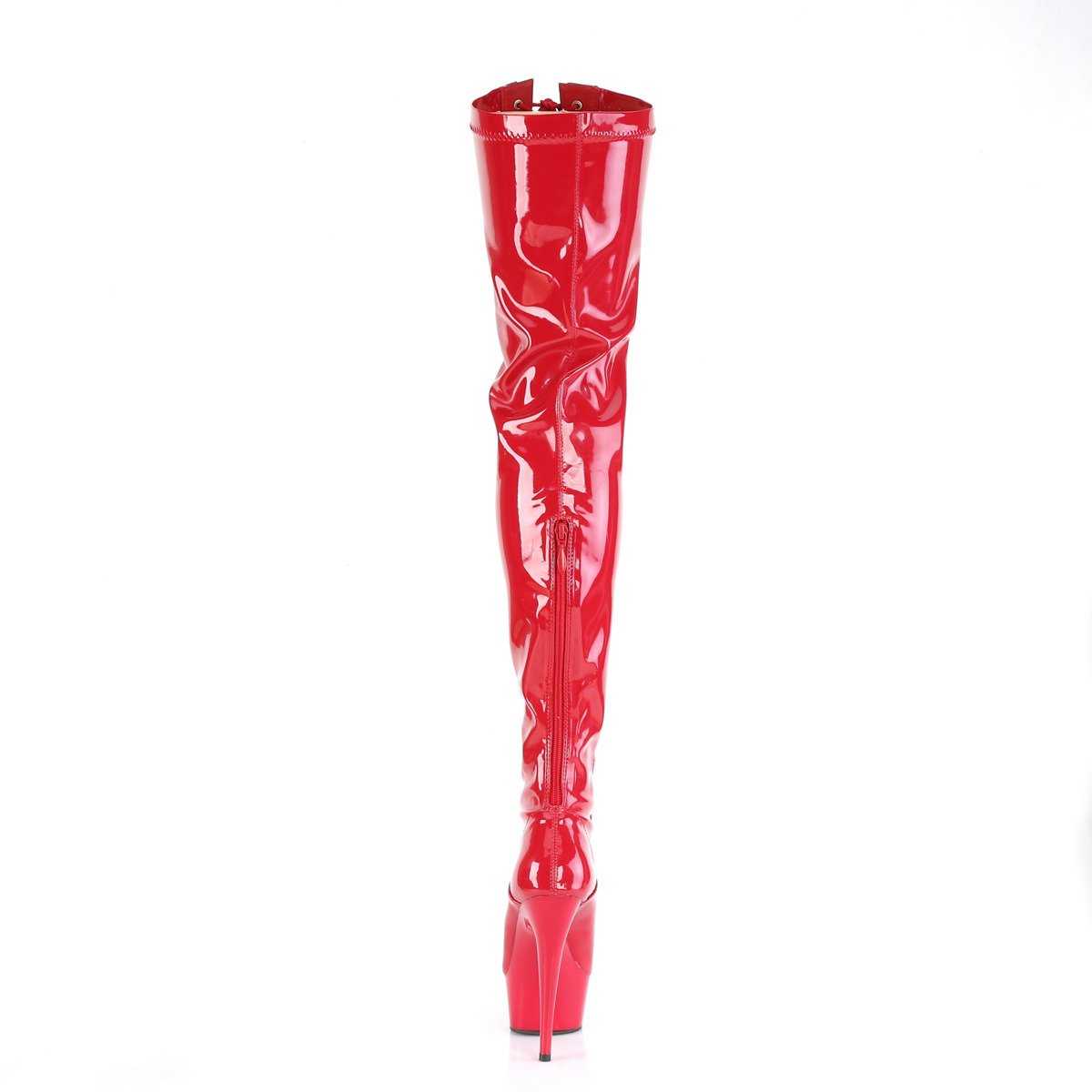 Pleaser Delight-3027 R-B/R - Lesklé červené čižmy nad kolená na platforme s vysokými podpätkami