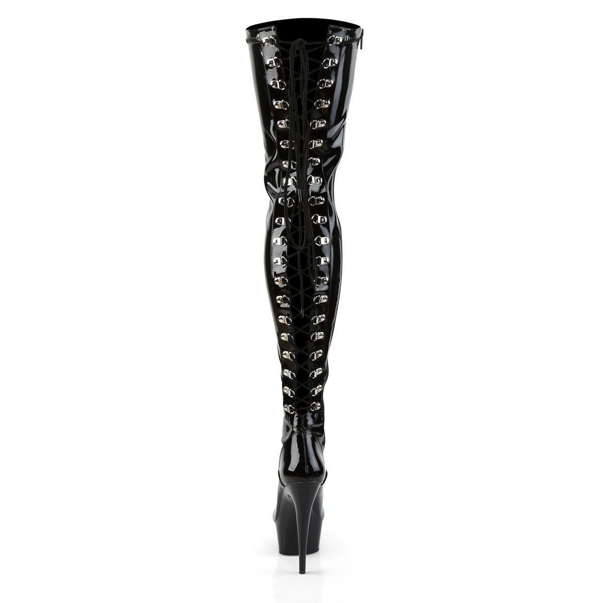 Pleaser Delight-3063 B/M - Lesklé čierne čižmy nad kolená na platforme s vysokými podpätkami