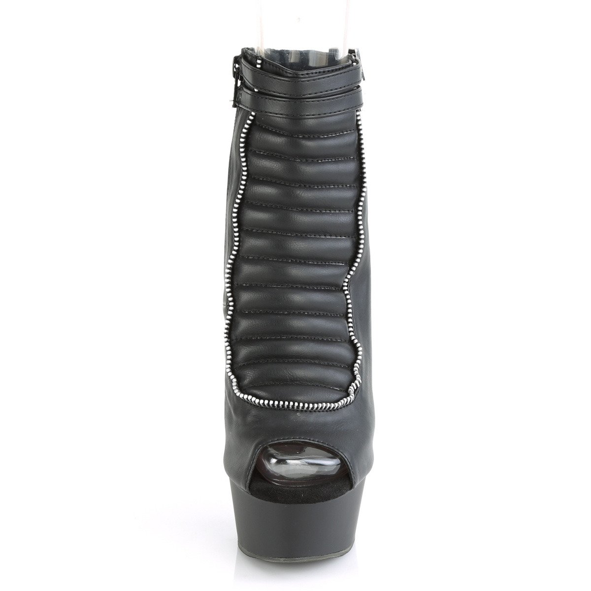 Pleaser Delight-600-18 BPU/M - Čierne čižmy s otvorenou špičkou na platforme s vysokými podpätkami