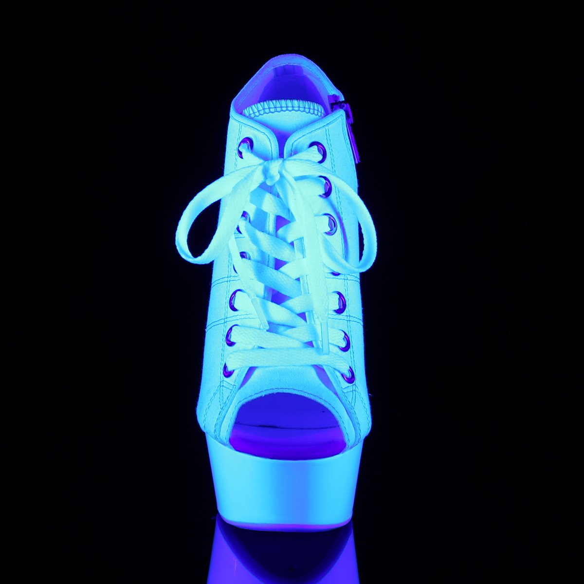 Pleaser Delight-600SK-01 WCA/NW - Biele čižmy s otvorenou špičkou na platforme s vysokými podpätkami