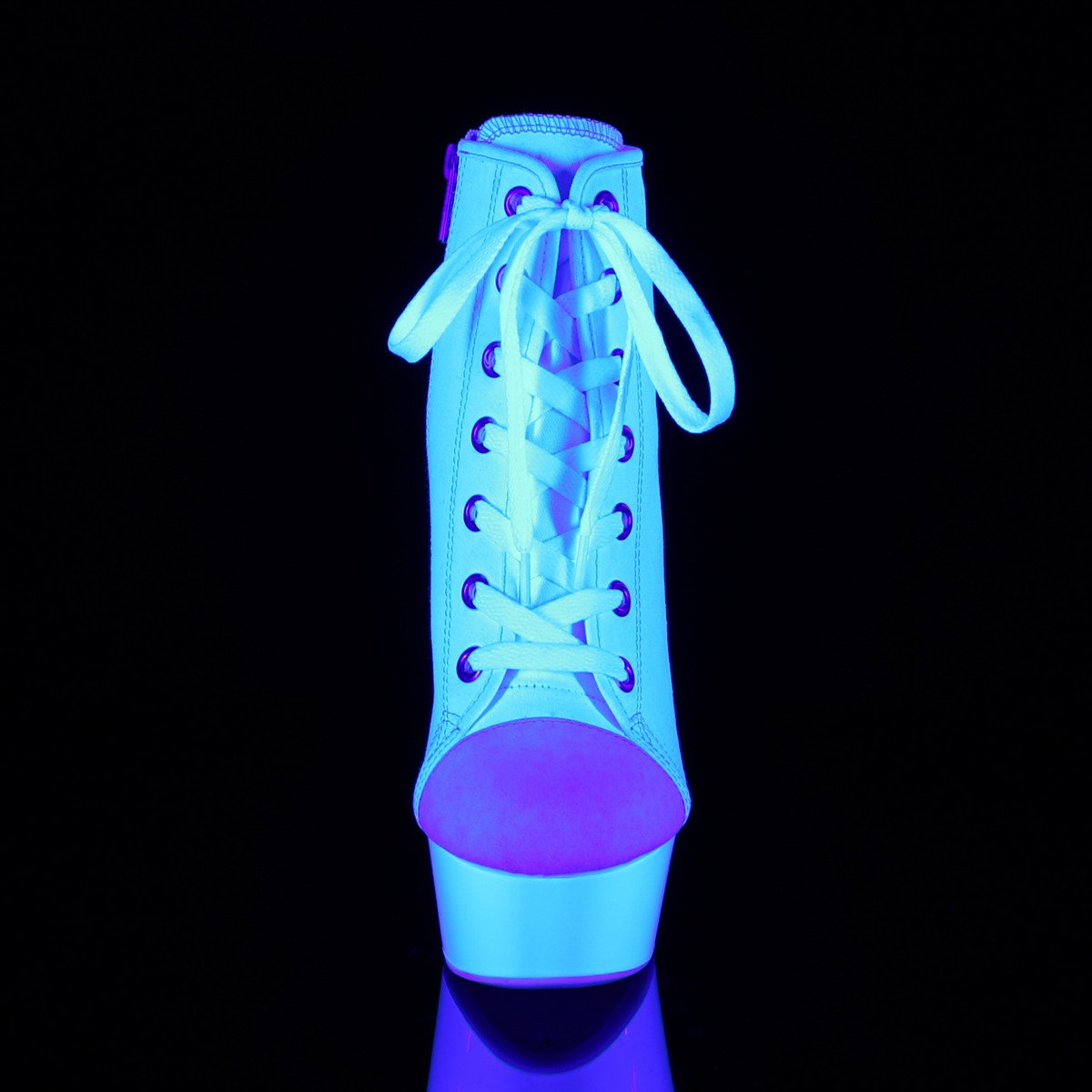 Pleaser Delight-600SK-02 WCA/NW - Biele kotníkové čižmy na platforme s vysokými podpätkami