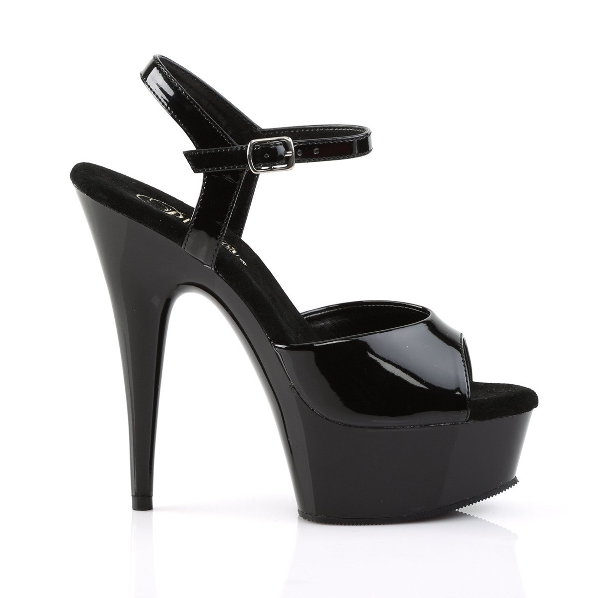 Pleaser Delight-609 B/M - Lesklé čierne sandále na platforme s vysokými podpätkami