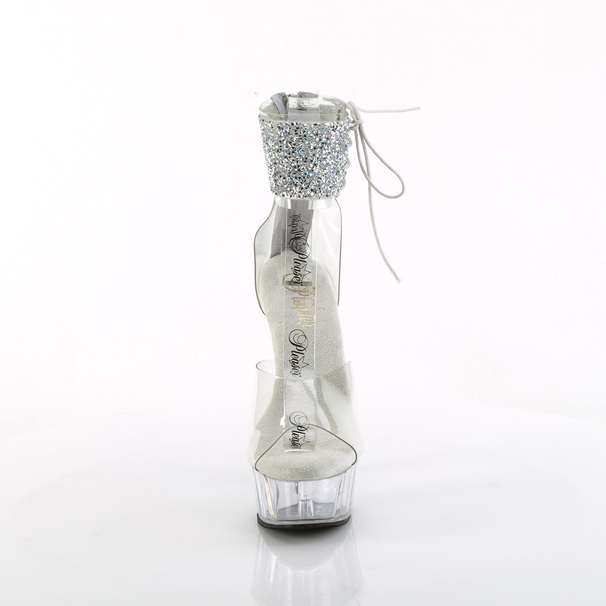 Pleaser Delight-624RS-02 C-SRS/C - Priehľadné topánky s remienkom cez kotník na platforme s vysokými podpätkami